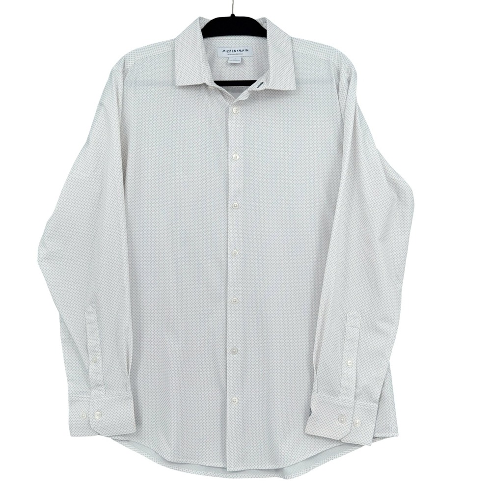 Mizzen+Main Performance Dress Shirt Mens Large Trim Polyester Spandex White
